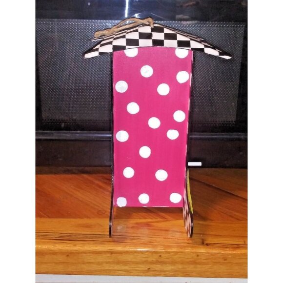 WHIMSICAL Bird House SHOE-Shaped CHECKERED polka dots NEW VIBRANT hand-painted - Picture 4 of 7
